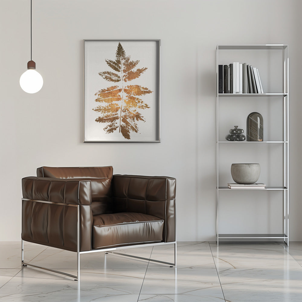 Artwork- Oak Leaf Print (gold)-36X48inches-In Black Floating Frame