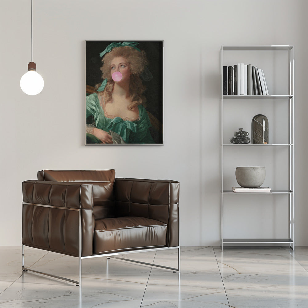 Artwork Madame Bubble-Gum16X20inches- Black Frame