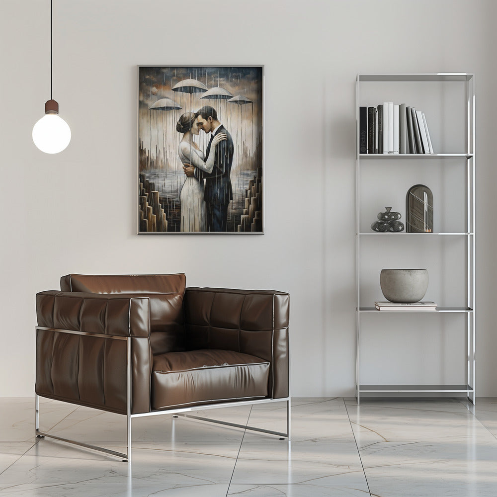 A Kiss Beneath the Floating Umbrellas Wall Artwork 0