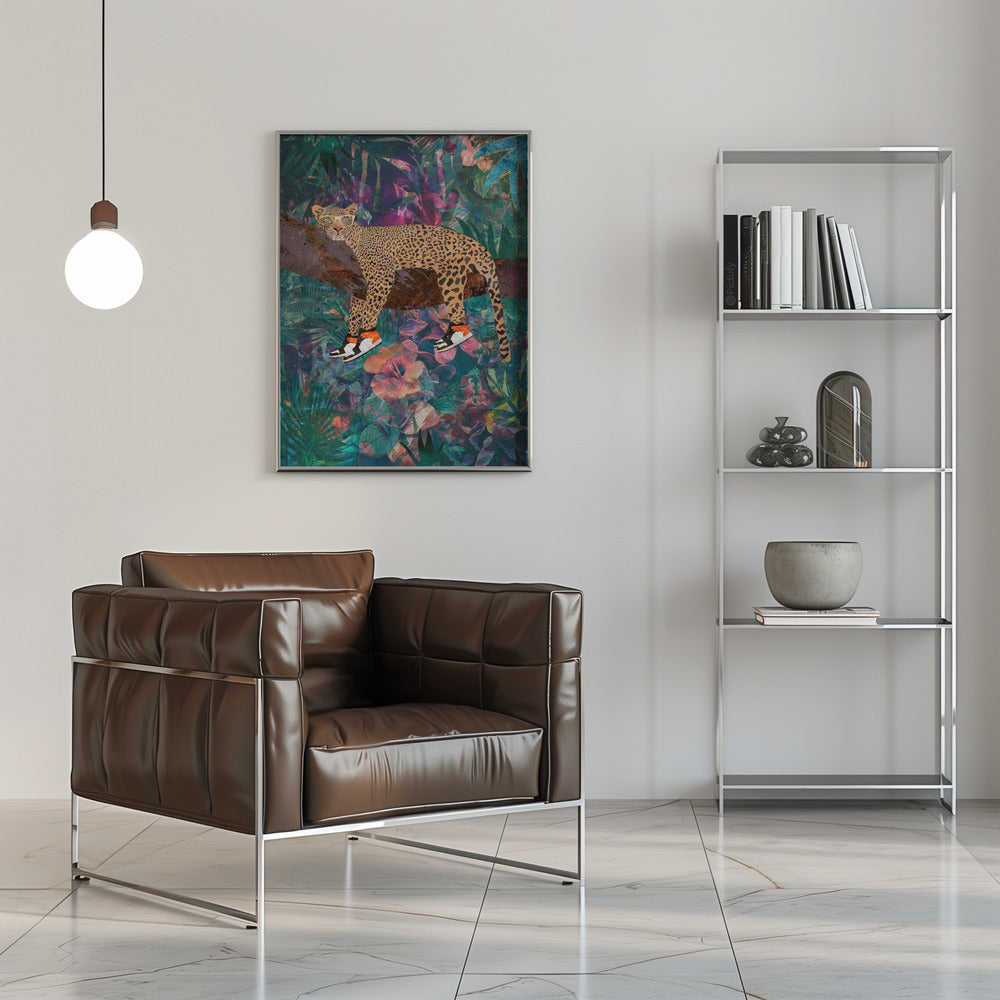 Wall art Tropical Floral Jungle - Leopard wearing shoes