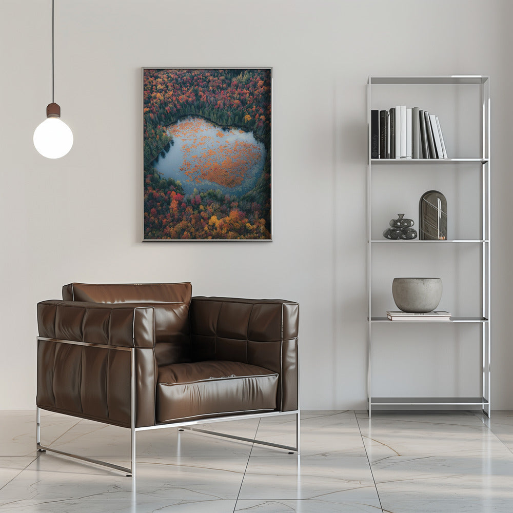Wall art Autumn at the Lake-16X20inches-In Black Floating Frame