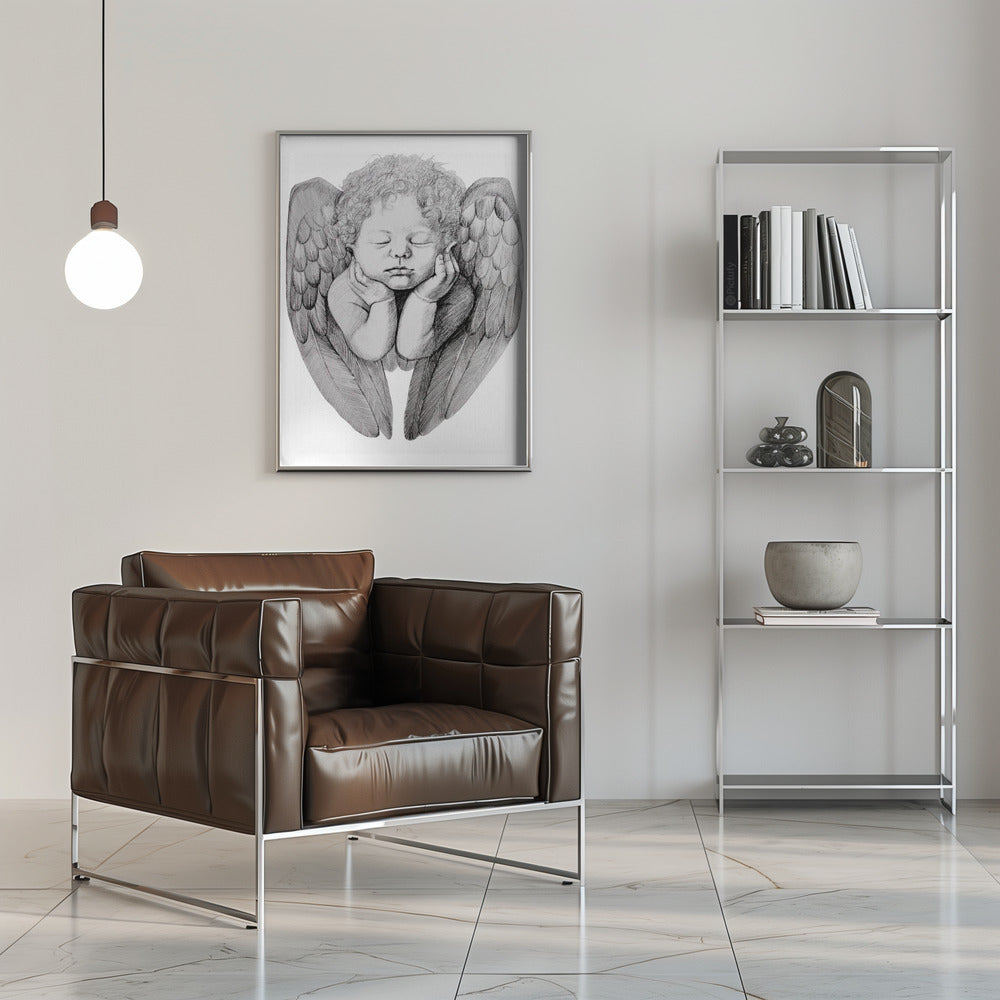 canvas prints Sleeping Cherub With Curly Hair16X20inches- Black Frame