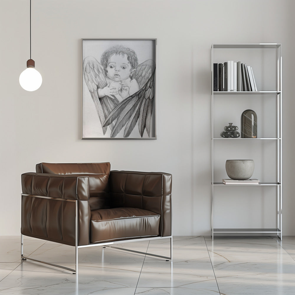 canvas prints Surprised Little Cherub16X20inches- Black Frame