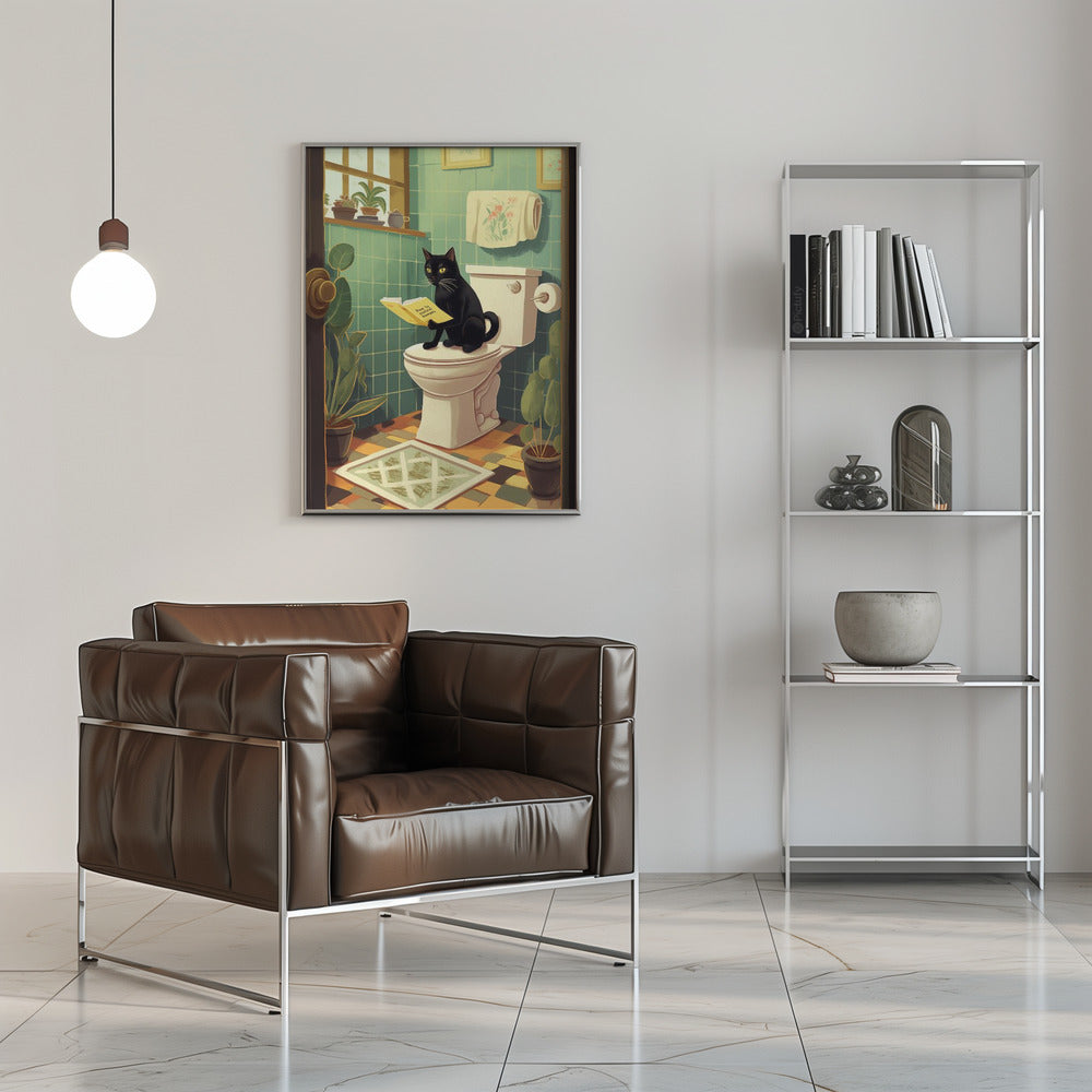 canvas prints Toilet Cat16X20inches- Black Frame