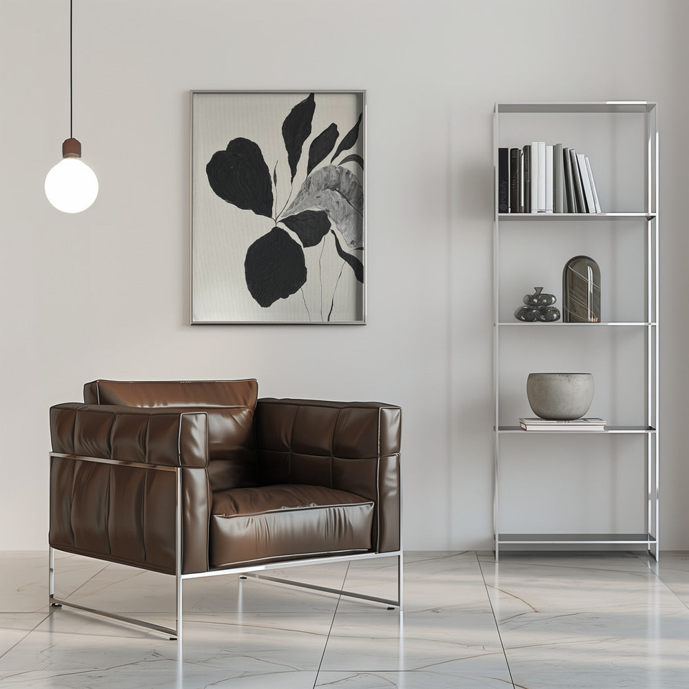 Artwork- Floral Abstract 9-36X48inches-In Black Floating Frame