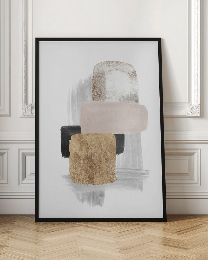 Brush Strokes-5 Wall Artwork In Black Floating Frame