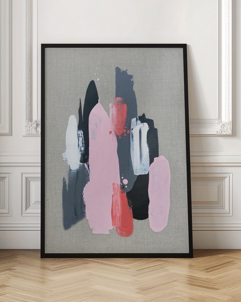 Pink Black and Grey 1 Wall Artwork In Black Floating Frame