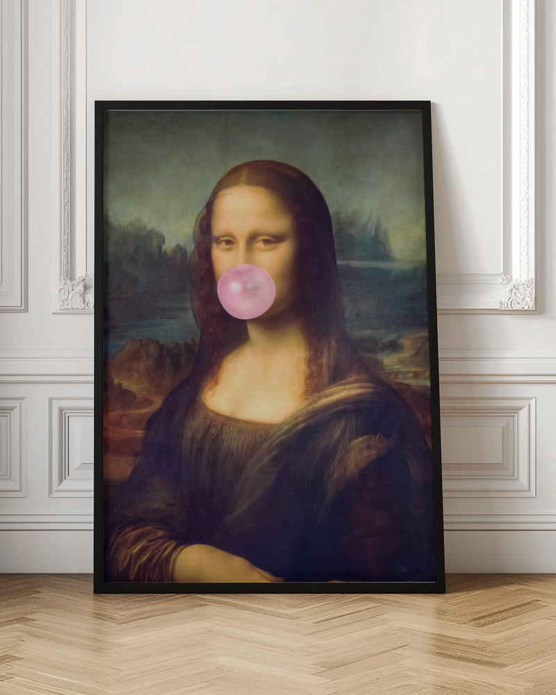 Mona Lisa Bubble Gum Wall Artwork In Black Floating Frame