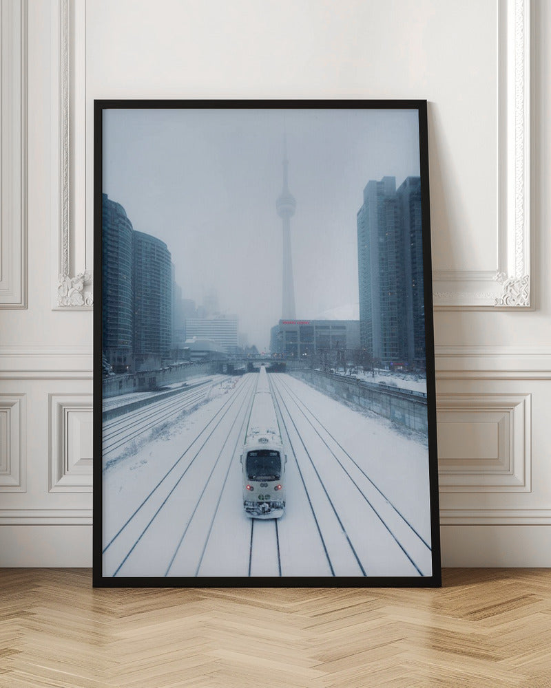 Train and Storm Wall Artwork In Black Floating Frame