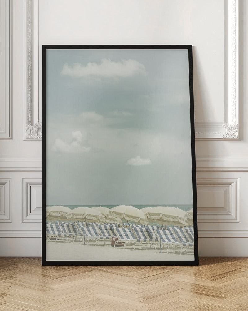 Vintage beach scene Wall Artwork In Black Floating Frame