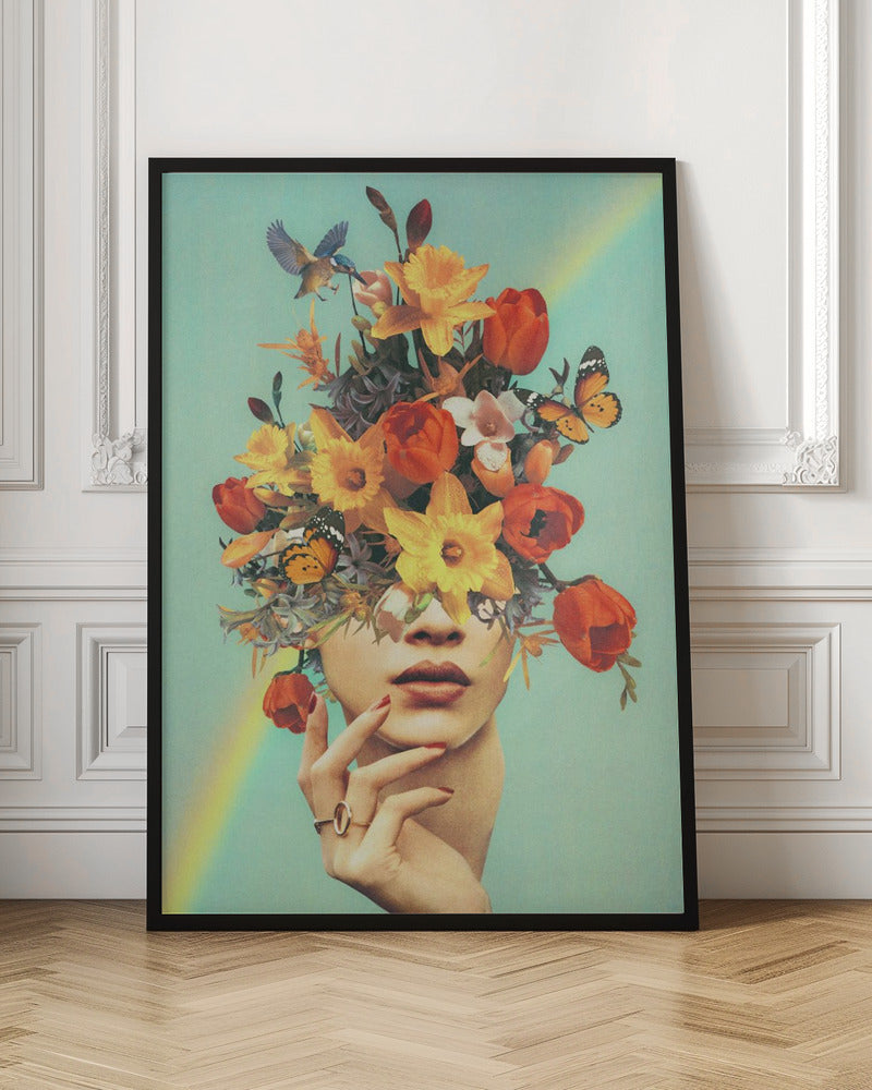 Wall art Baby's in bloom - Rainbow, flowers, birds & butterflies