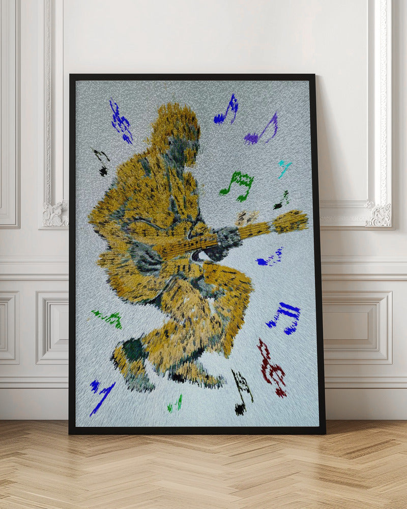 Guitarist Music Notes Wall Artwork In White Floating Frame
