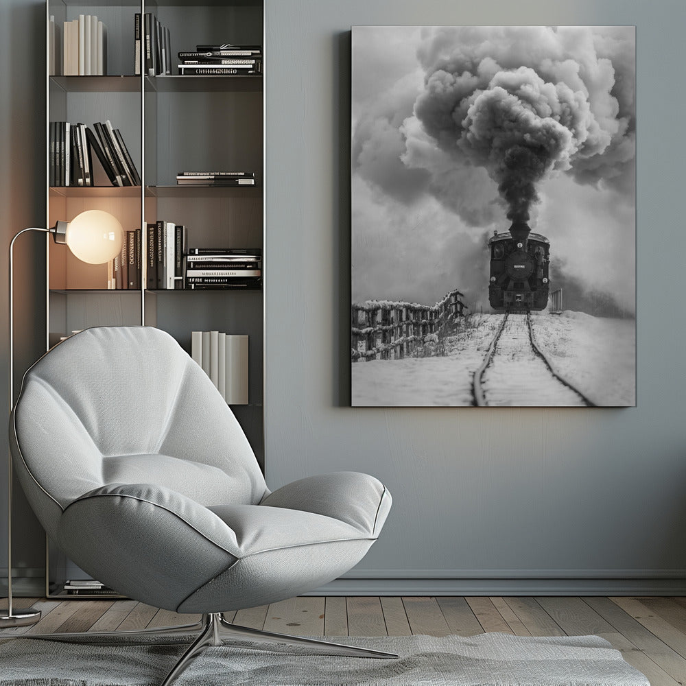 Artwork- Old train-36X48inches-In Black Floating Frame