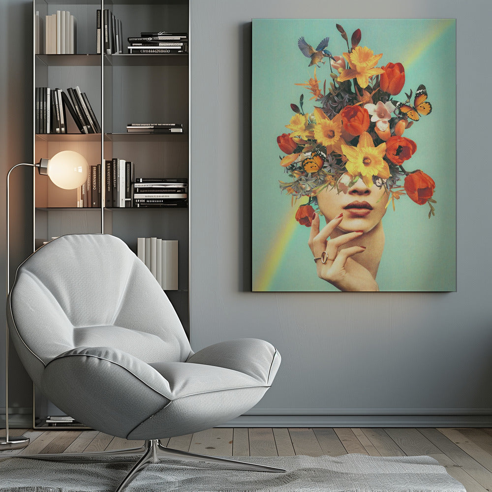 Wall art Baby's in bloom - Rainbow, flowers, birds & butterflies