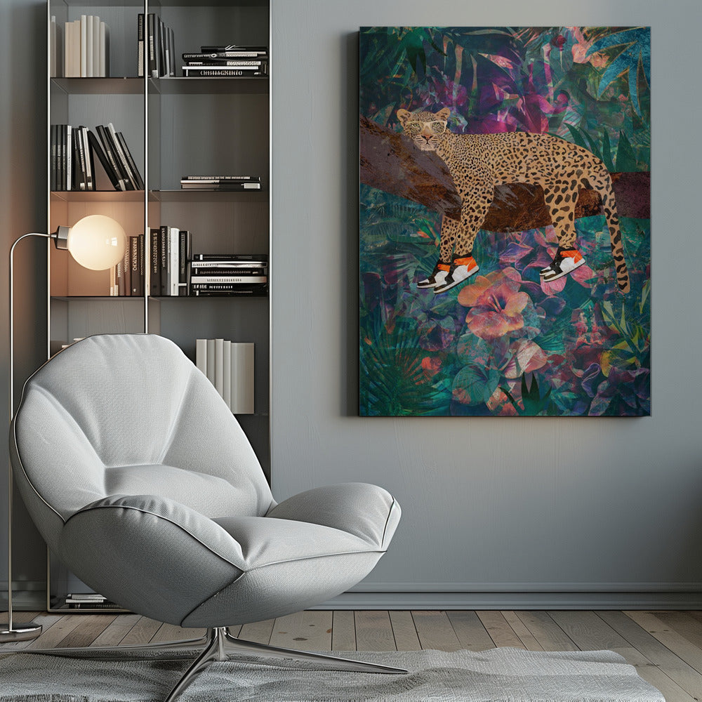 Wall art Tropical Floral Jungle - Leopard wearing shoes