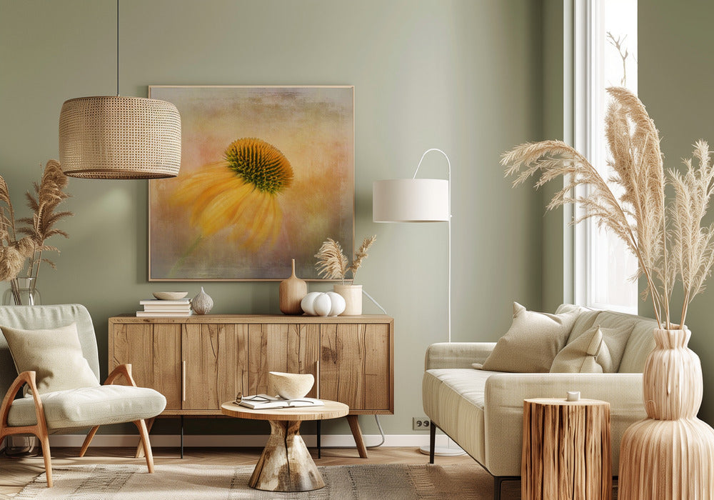 Echinacea in Yellow Wall Artwork 0