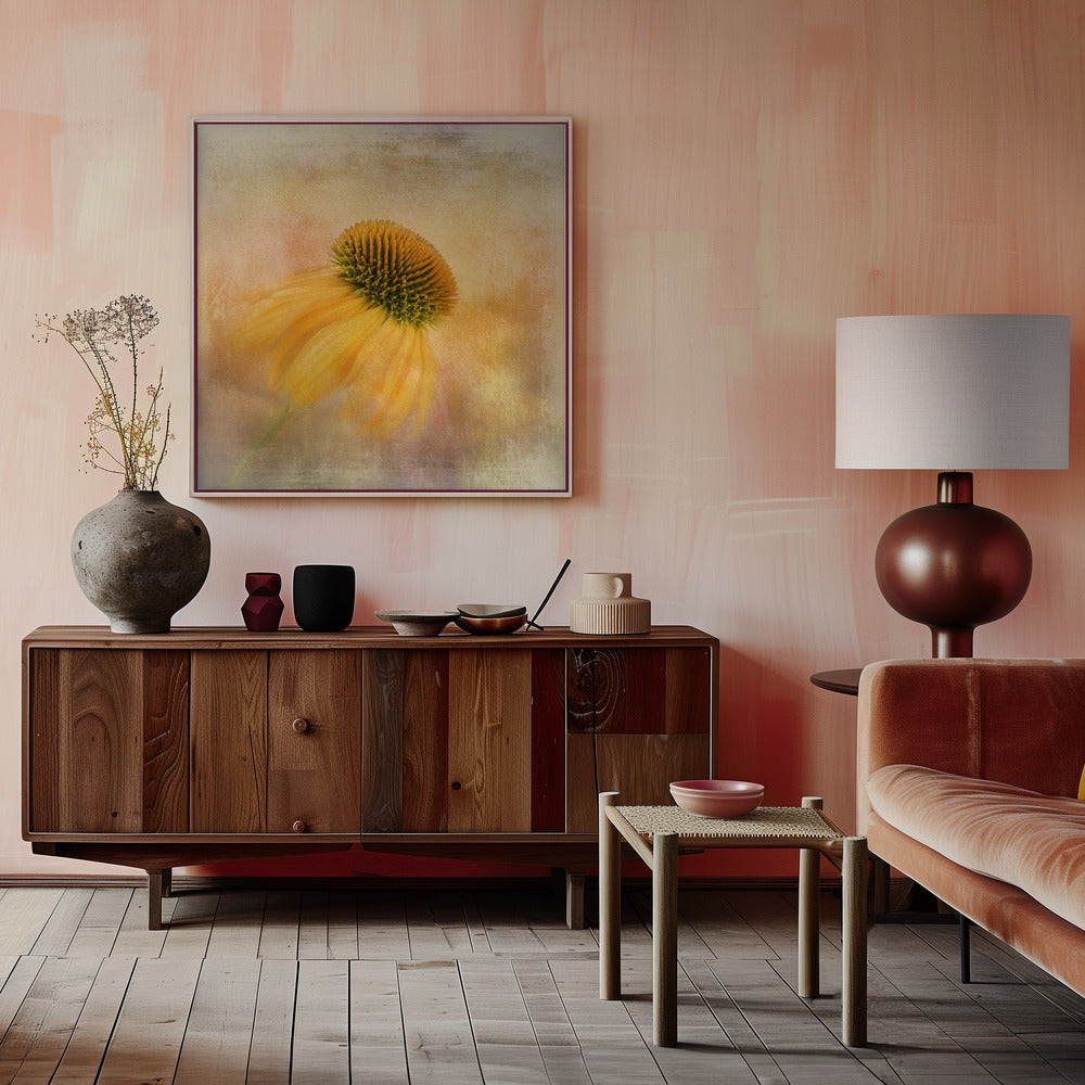 Echinacea in Yellow Wall Artwork 0