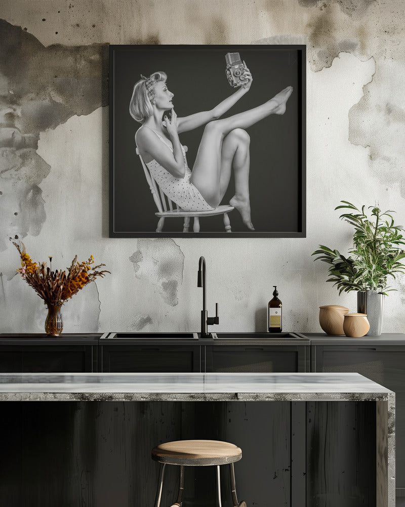 Artwork- Vintage Selfie-24X24inches-In White Floating Frame