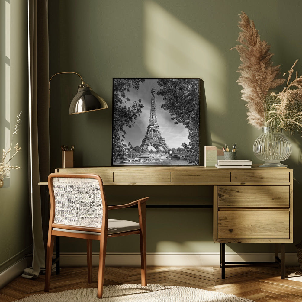 PARIS Eiffel Tower & River Seine - Monochrome Wall Artwork 0