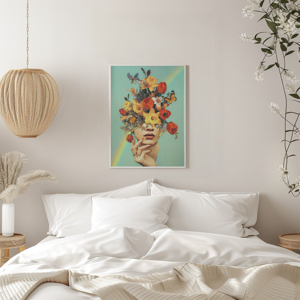 Wall art Baby's in bloom - Rainbow, flowers, birds & butterflies