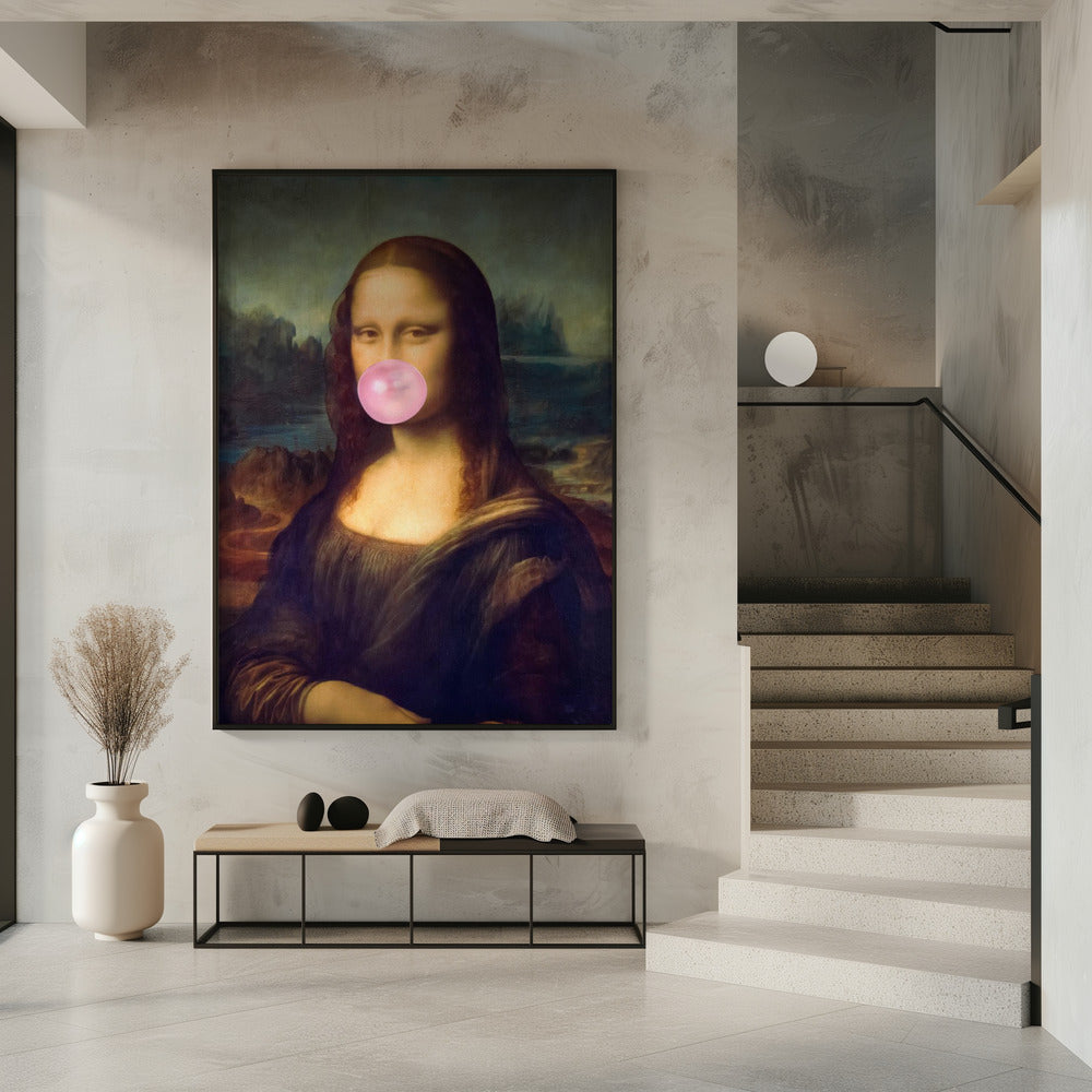 Mona Lisa Bubble Gum Wall Artwork In White Floating Frame