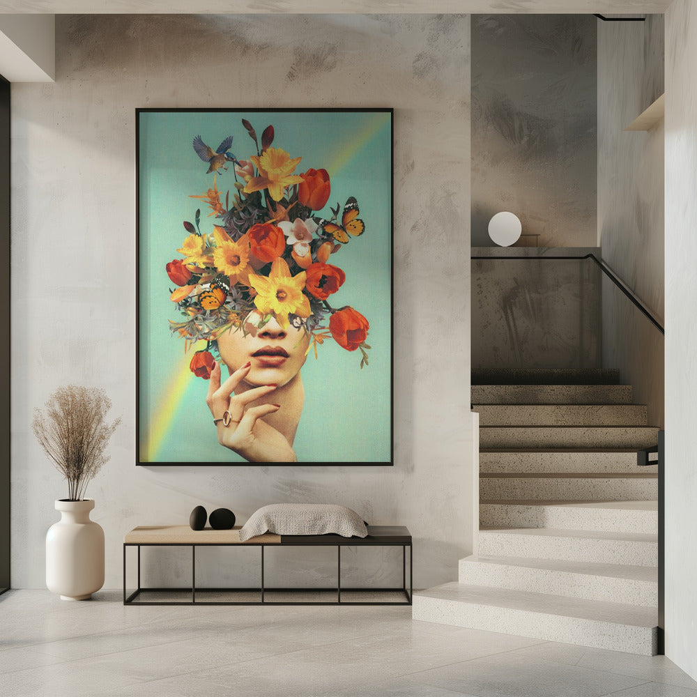 Wall art Baby's in bloom - Rainbow, flowers, birds & butterflies