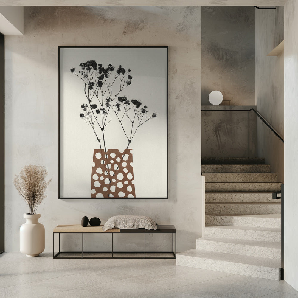 Artwork- Gypsophila In a Brown Vase-36X48inches-Gallery Wrapped (Ready to Hang)