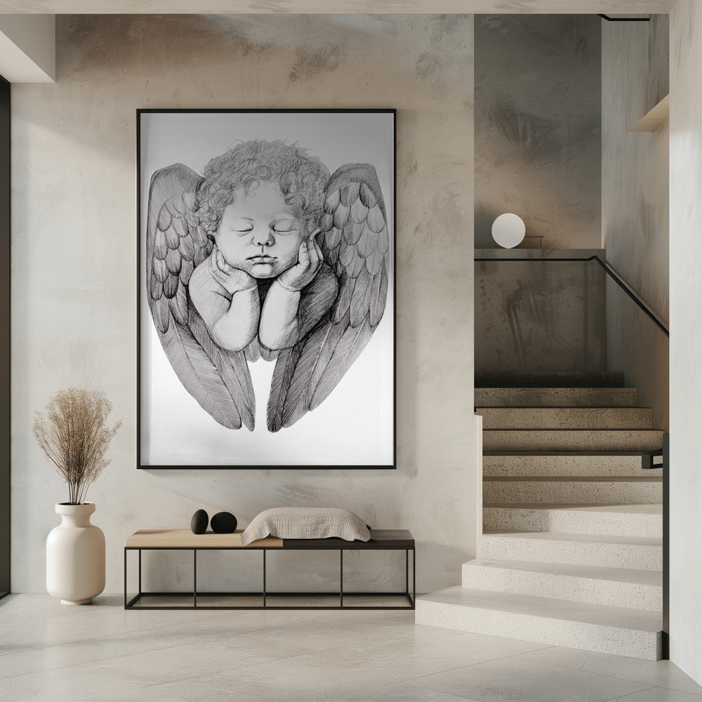 canvas prints Sleeping Cherub With Curly Hair16X20inches- Unframed