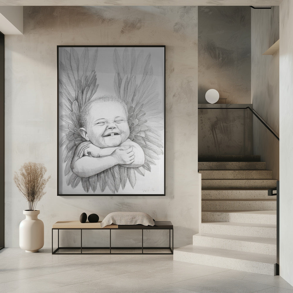 canvas prints Joyful Baby With Angelic Wings16X20inches- Unframed