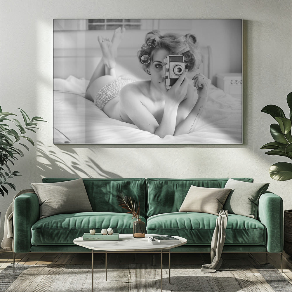 Artwork- A chick, a click, and a curl-48X36inches-In Black Floating Frame