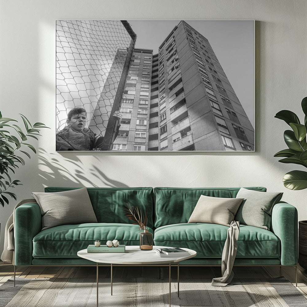 Artwork- The boy behind the fence-48X36inches-In Black Floating Frame