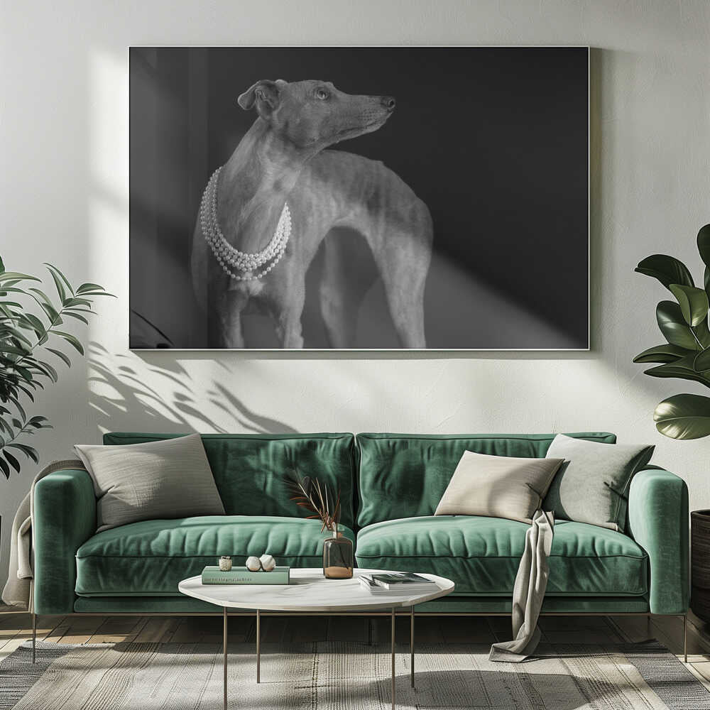 Wall art Whippet girl with the pearl necklace