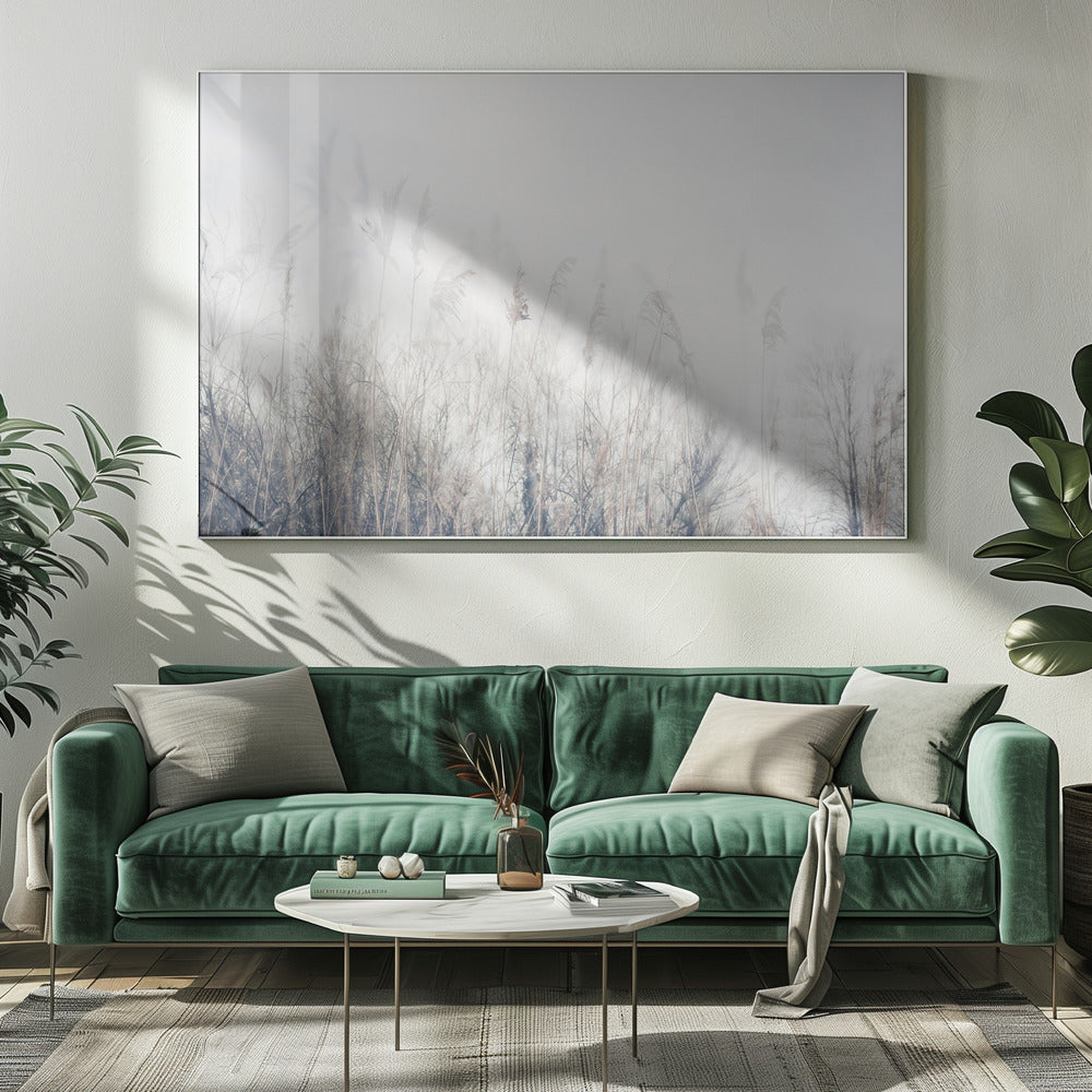 Artwork- Landscape of reeds and grass-48X36inches-In Black Floating Frame