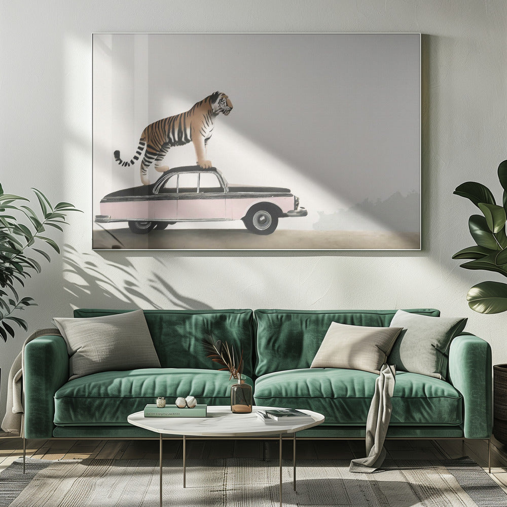 Wall art Tiger om a car roof