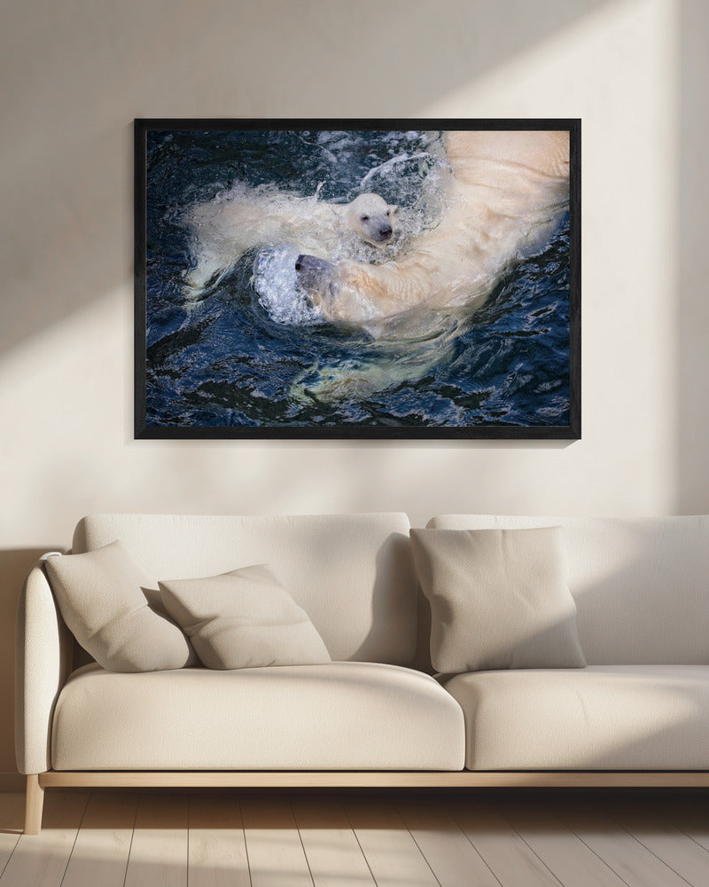 Artwork HER CUTENESS, swimming with mum20X16inches- Black Frame