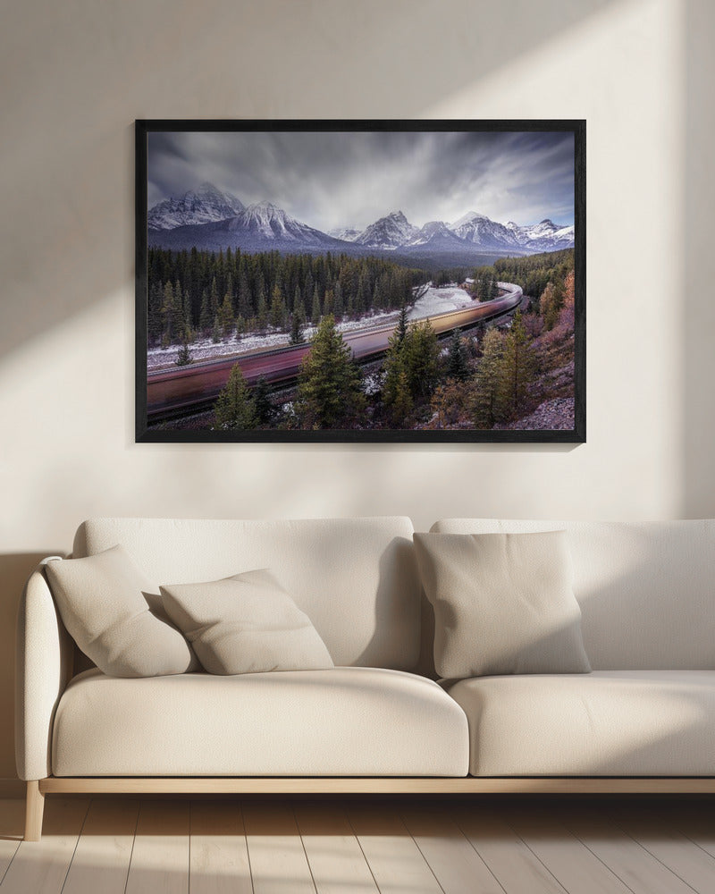Wall art Fast train-20X16inches-In Black Floating Frame