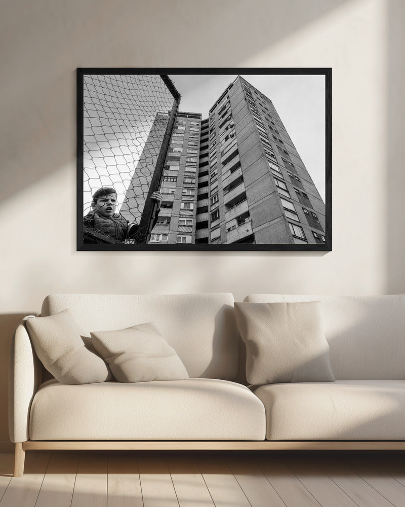 Artwork- The boy behind the fence-48X36inches-In White Floating Frame