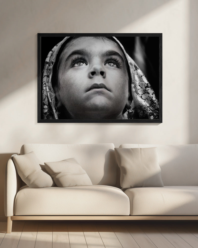 Artwork- Girl with Sardinian traditional veil-48X36inches-In White Floating Frame