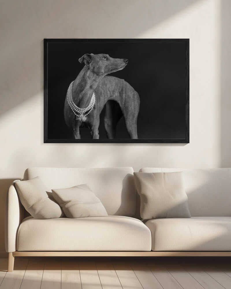 Wall art Whippet girl with the pearl necklace