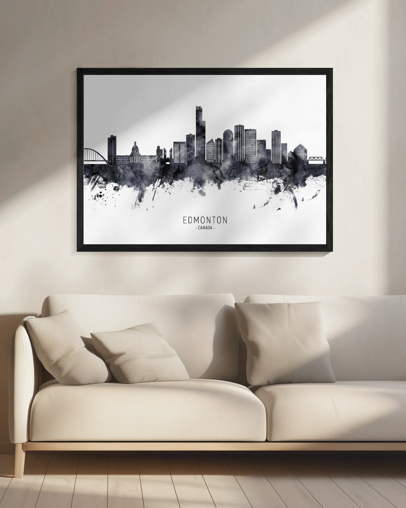 Wall art Edmonton Canada Skyline-20X16inches-In Black Floating Frame