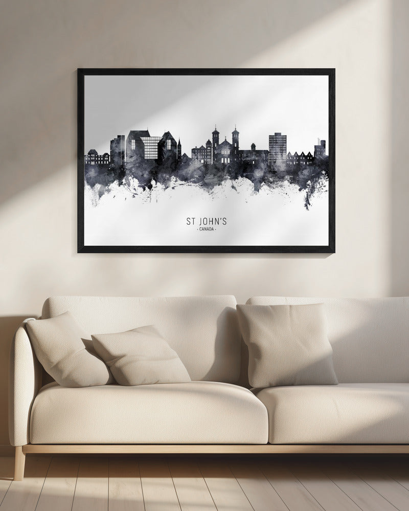 Wall art St John's Canada Skyline-20X16inches-In Black Floating Frame