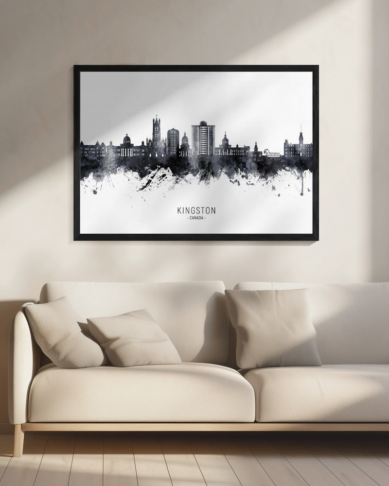 Wall art Kingston Canada Skyline-20X16inches-In Black Floating Frame