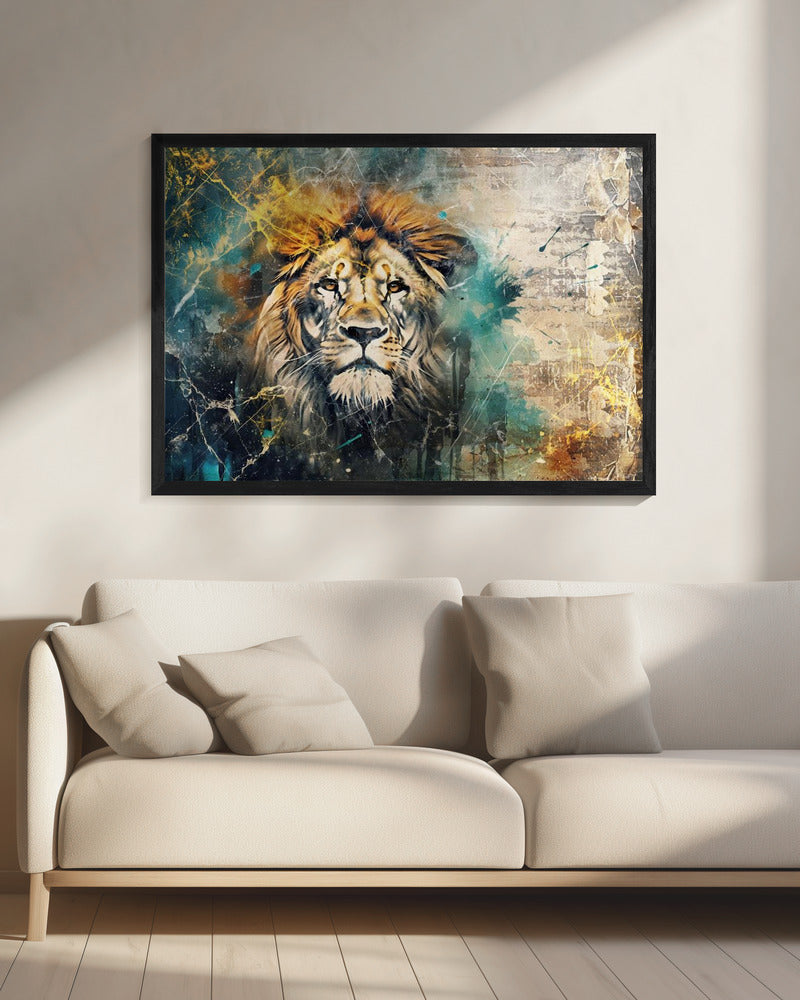 Artwork Lion Animal Vintage Art Illustration Wallart 1120X16inches- Black Frame