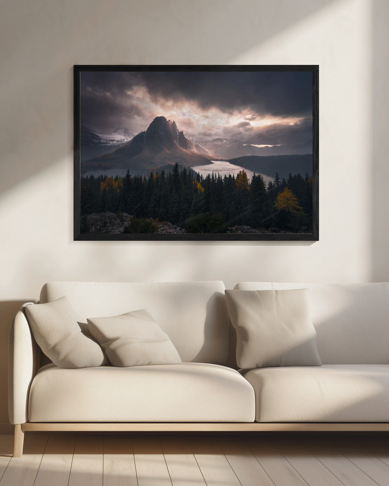 Wall art Assiniboine in Snow-20X16inches-In Black Floating Frame