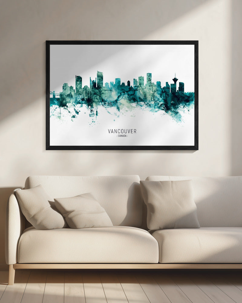 Wall art Vancouver Canada Skyline-20X16inches-In Black Floating Frame