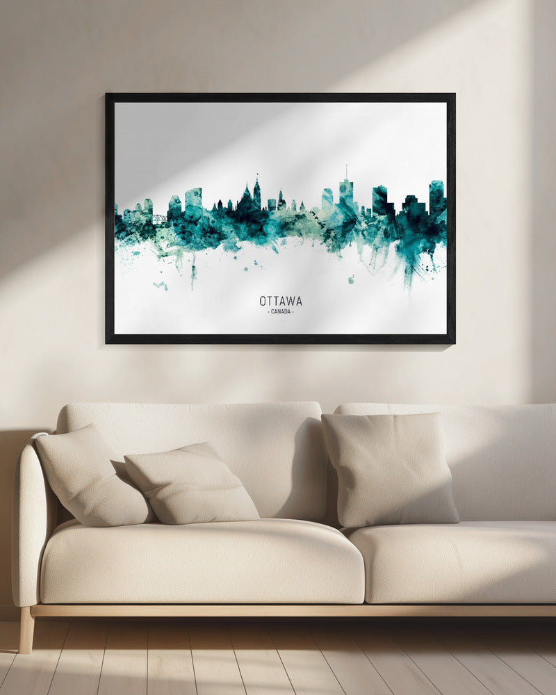 Wall art Ottawa Canada Skyline-20X16inches-In Black Floating Frame