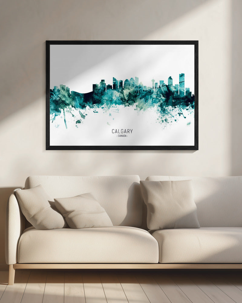 Wall art Calgary Canada Skyline-20X16inches-In Black Floating Frame