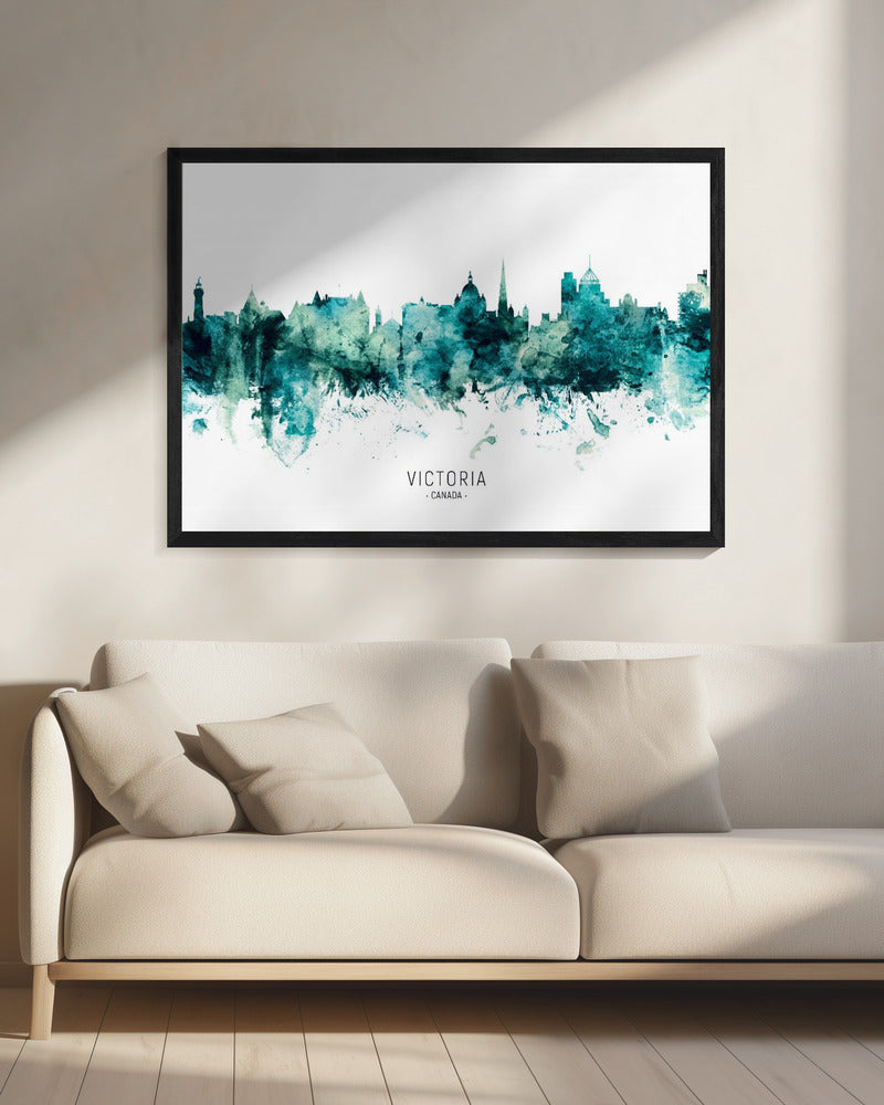 Wall art Victoria Canada Skyline-20X16inches-In Black Floating Frame