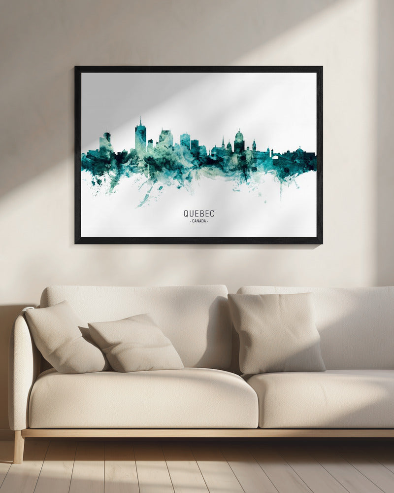 Wall art Quebec Canada Skyline-20X16inches-In Black Floating Frame