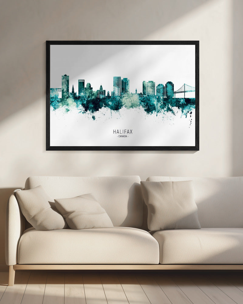 Wall art Halifax Canada Skyline-20X16inches-In Black Floating Frame